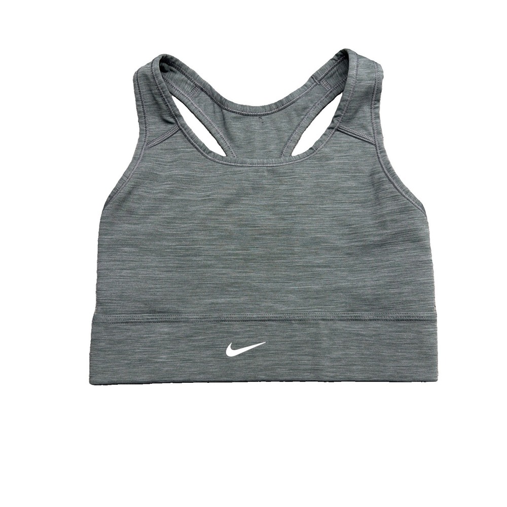 Nike Sports Bra Gray Medium Wireless Pullover RacerBack Dri Fit Swoosh